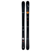 The Icelantic Skis Nomad 94 is a pair of black skis adorned with a solar system design, showcasing planets, the sun, and orbital paths on a starry backdrop.