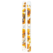 A pair of Icelantic Skis Tempest 94, featuring bold orange and yellow floral patterns with subtle black accents on a white base. The skis are displayed side by side against a plain white background.