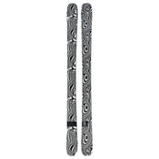 A pair of Icelantic Skis Torrent 96 Proto, featuring a bold black and white wavy abstract pattern across their entire surface, positioned side by side on a white background.