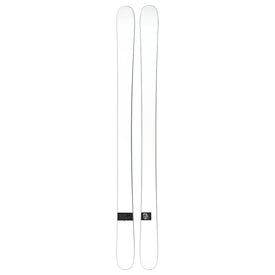 A pair of Icelantic Skis Nomad 100 Whiteout are placed side by side on a plain background, featuring minimal markings and a small logo near the base of one ski.