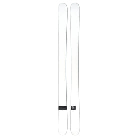 A pair of Icelantic Skis Nomad 106 Whiteout skis in white with a minimal design, displayed side by side, featuring a small black label with text and the brand logo near the base.