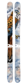 A pair of Icelantic 20 Yr 23/24 Nomad 106 all-mountain skis featuring a detailed illustration of a bird of prey—characterized by brown feathers, a white head, and a sharp beak—set against a cloudy sky backdrop. The design proudly showcases "20 years" and prominent Icelantic brand logos.