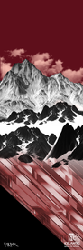 Experience the striking "23/24 Pioneer X Fine Art Print" from Icelantic, featuring a stylized image of snowy mountains rendered in sharp geometric forms with rich burgundy and black hues below. The print includes the FAFF signature at the lower left and the ICELANTIC FOREVER logo at the bottom right.