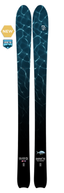 A pair of Icelantic 23/24 Shaman 2.0 110 powder skis with a water ripples design, featuring NEW and Editors Pick badges on the left, set against a white background.