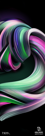 Vivid ribbon-like swirls in green, purple, and pink twist over a black background on the 25/26 Riveter 104 Fine Art Print by Icelantic Skis. Available as a fine art print or a vibrant giclee print on wrapped canvas, with the Icelantic and FATHR logos featured near the bottom.