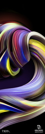 Experience the dynamic energy of "25/26 Riveter 85 Fine Art Print" by Icelantic Skis, an abstract digital artwork with swirling, ribbon-like shapes in purple, blue, yellow, and red set against a striking black background. The flowing forms evoke motion and vibrancy. This piece is available as a fine art print or wrapped canvas and features logos along with the signature FAHR at the bottom.