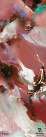 Experience the dynamic energy of abstract art with the 24/25 Saba Pro 117 Fine Art Print by Icelantic Skis. Swirling pink, white, teal, and brown brushstrokes blend together, evoking motion and vitality. The piece features text at the bottom: "FAITH" and "ICELANTIC Return to Nature." Available as a fine art print or as a stunning giclee print on wrapped canvas for a contemporary finish.