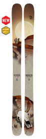 Introducing the 24/25 Nomad 112 by Icelantic—a pair of big mountain Freeride skis featuring a striking desert scene with cacti, a prominent full moon, and a bull skull at the base. Highlighted by a red “NEW” badge and a yellow “Blister Best Of” badge on the left side of the image, these skis are ideal for adventurous skiers who crave both bold design and top-notch performance.