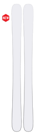 A pair of Icelantic Whiteout Nomad 100 skis from the exclusive Whiteout Collection stand upright side by side on a white background. A red label in the top left corner reads NEW, emphasizing the latest release from Icelantic.