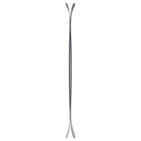 Two identical stainless steel spoons are perfectly aligned back to back, forming a symmetrical, mirrored design with the handles and bowls touching at both ends—much like the balanced artistry and precision found in an Icelantic Skis 10th Mtn Nomad 100.