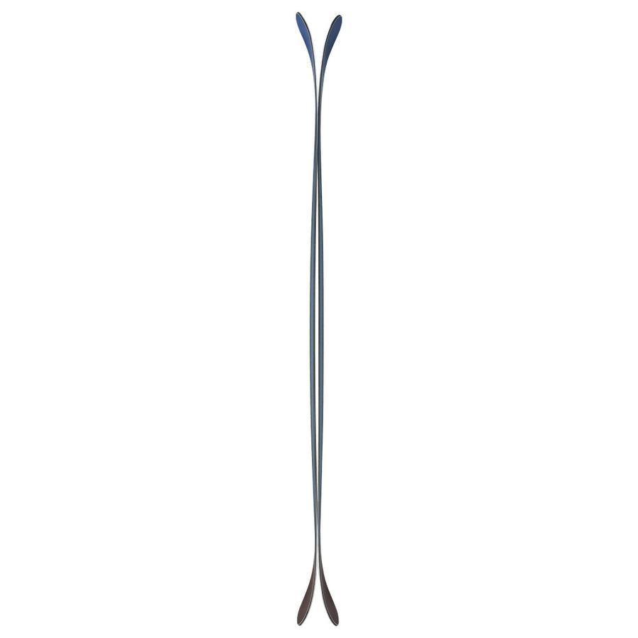Two elongated, symmetrical objects resembling the Icelantic Skis Arches NP 100, joined at the thin middle and flaring out at both ends, are displayed vertically against a white background.