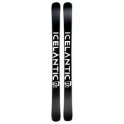 A pair of black Icelantic Skis Nomad 106, featuring the word ICELANTIC in bold white letters along the length and a small white logo near the bottom of each ski.