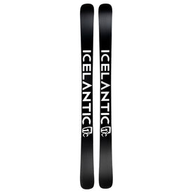 A pair of black Icelantic Skis Nomad 106, featuring the word ICELANTIC in bold white letters along the length and a small white logo near the bottom of each ski.