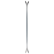 A pair of symmetrical, modern Nomad 106 metal salad tongs by Icelantic Skis, featuring curved, spoon-like ends, positioned upright and mirrored at the center against a white background.