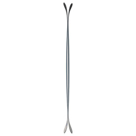A pair of symmetrical, modern Nomad 106 metal salad tongs by Icelantic Skis, featuring curved, spoon-like ends, positioned upright and mirrored at the center against a white background.