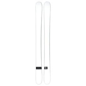 A pair of Icelantic Skis Nomad 112 Whiteout freeride skis, featuring a plain white design with a small black rectangular label near the tail on one ski, shown side by side on a white background.