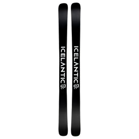 A pair of Icelantic Skis Nomad 94 black skis, featuring the word “ICELANTIC” in bold white letters running down the length of each ski, positioned side by side with their tops and bottoms aligned.