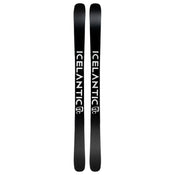 A pair of black Torrent 96 skis by Icelantic Skis are placed side by side, each featuring the word ICELANTIC in bold white lettering down the length and a small logo near the bottom.