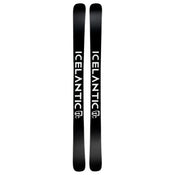 A pair of black Icelantic Skis Nomad 100 Whiteout, each featuring the word “ICELANTIC” in bold, white, vertical letters and a small logo near the bottom.