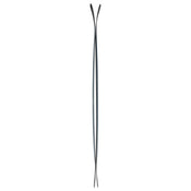 A pair of Icelantic Skis Torrent 96 in black and silver are positioned upright back to back, viewed from the side, showcasing their curvature and slim profile against a white background.