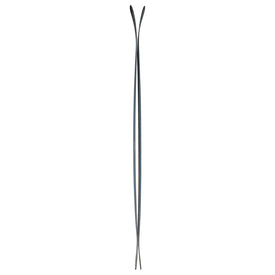 A pair of Icelantic Skis Torrent 96 in black and silver are positioned upright back to back, viewed from the side, showcasing their curvature and slim profile against a white background.