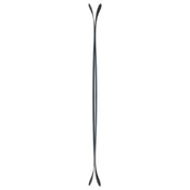 The Nomad 100 Whiteout by Icelantic Skis is displayed against a white background, featuring a symmetrical, elongated design with curved ends and a narrow waist—its silhouette resembles two spoons joined at the handles, creating an hourglass-like, mirrored form.
