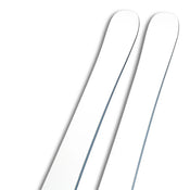 A pair of Icelantic Skis Nomad 106 Whiteout skis, displayed side by side on a white background and viewed from above, showcasing only the tips.