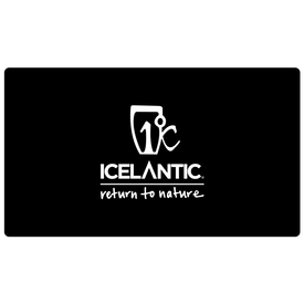 Featuring a black rectangle with a white stylized figure logo, "ICELANTIC" printed below, and "return to nature" in handwritten script, this Icelantic Skis Gift Card is the perfect present for any skiing enthusiast.