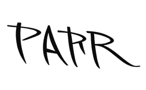 The word PARR is written in a bold, stylized, handwritten font with sharp angles and varying line thickness on a plain, light background.