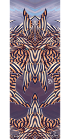Discover the 12/13 Nomad Fine Art Print by Icelantic, featuring a bold and symmetrical depiction of a fox’s face created from interwoven navy, peach, and white striped patterns. Set against a purple, cloudy sky background, the artwork’s stylized angular shapes bring modern flair to any space—a perfect statement piece for art lovers.