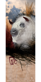 The 14/15 Nomad Fine Art Print from Icelantic showcases a stylized white yak with grey accents and horns, set against a backdrop of sky, clouds, and grasses. Beneath the yak, the word "YAK" and the Icelantic brand logo appear on a wooden-textured background. Available as giclee print fine art prints or wrapped canvas, this eye-catching design is a distinctive addition to any space.