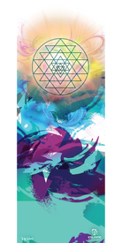 Experience the 17/18 Maiden 101 Fine Art Print by Icelantic, featuring abstract art with a geometric mandala in black lines at the top, radiating vibrant colors above swirling blue, teal, and purple brush strokes. Available as a giclee print or wrapped canvas fine art print. The Icelantic logo and text appear at the bottom right.