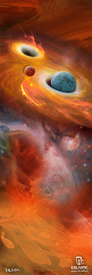 Immerse your space in the mysteries of the universe with the 19/20 Scout 85 Fine Art Print by Icelantic Skis. This vibrant artwork showcases swirling cosmic clouds, two planets, and a radiant black hole with a glowing accretion disk, all set against a breathtaking space backdrop. The iconic Icelantic logo appears in the bottom right corner. Available as high-quality fine art prints or on stretched canvas, this piece is perfect for transforming your walls with celestial wonder.