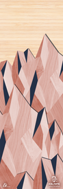 Geometric illustration of mountains in pink wood textures with dark blue shadows, set against a light wood-grain sky; available as the 20/21 Oracle 78 Fine Art Print by Icelantic Skis. Icelantic Skis logo appears at the bottom right.