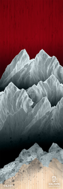 Featuring stylized white and gray mountains set against a red-to-black gradient sky, the 20/21 Pioneer 86 Fine Art Print by Icelantic Skis showcases a wood-textured base and “ICELANTIC” branding at the bottom right corner—available as a fine art print for a striking addition to any space.