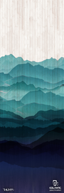 Featuring a stylized mountain landscape in gradient shades of blue over a wooden plank background, the 20/21 Riveter 85 Fine Art Print by Icelantic Skis is available as a fine art or giclee print for exceptional detail. The Icelantic logo appears at the bottom right, with "TAHITI" text displayed in the lower left corner.