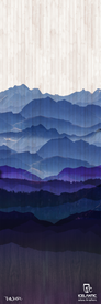 Experience the captivating "20/21 Riveter 95 Fine Art Print" by Icelantic Skis—stylized artwork featuring layered blue and purple mountains set against a white sky, enhanced with a subtle wood grain texture. This high-quality piece is available as a fine art print or wrapped canvas, with the Icelantic Skis name and logo displayed in the lower right corner.