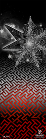 A large, white snowflake overlaps a black and silver geometric maze pattern that fades to red. The words "Icelantic" and "North Shore" are displayed at the bottom right, making the 20/21 Saba Pro Fine Art Print by Icelantic Skis an ideal choice as a striking giclee print or wrapped canvas for fine art print collectors.