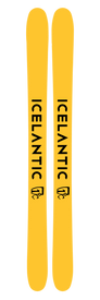 A pair of 21/22 Saba Pro 117 freestyle skis from Icelantic, featuring a yellow design with "ICELANTIC" printed in black vertically down each ski, a small black logo beneath the text, and a Reflective Rocker profile for enhanced performance.