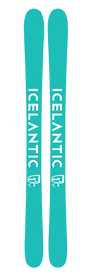 A pair of turquoise 22/23 Maiden 91 skis by Icelantic, each featuring the brand name and logo in white printed vertically for a simple, modern look—perfect for those seeking a versatile freeride ski.