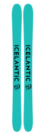 A pair of Icelantic 22/23 Saba Pro 117 skis in turquoise, each featuring the black ICELANTIC logo and branding, displayed side by side on a light background. These handmade skis are equipped with Reflective Rocker technology for enhanced performance.