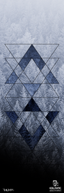 Featuring a graphic design of a frost-covered pine forest layered with blue-tinted geometric triangles, the 22/23 Saba Pro 107 Fine Art Print by Icelantic displays the PARR. name and the Icelantic: return to nature logo along a sleek black gradient at the bottom. This striking piece is offered as a fine art or giclee print—perfect for anyone seeking modern, nature-inspired wall décor.