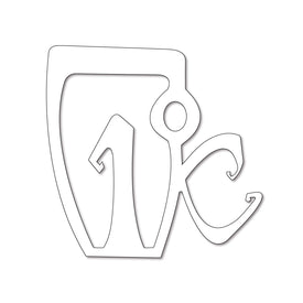A black and white outline of an abstract design featuring the stylized letters “i” and “k” in an artistic font on a white background, the Icelantic 10" One Degree Die Cut Sticker is perfect for giving your gear a modern edge. Crafted by Icelantic, this sticker can also be customized to your preferred size—just ask for our custom size chart!.