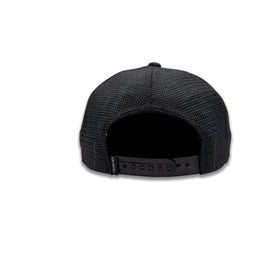 The Riveter Trucker by Icelantic Skis is a black mesh baseball cap shown from the back, highlighting its classic snapback closure and a small tag on the left side. Part of the Riveter Collection, this cap stands out against a clean white background.